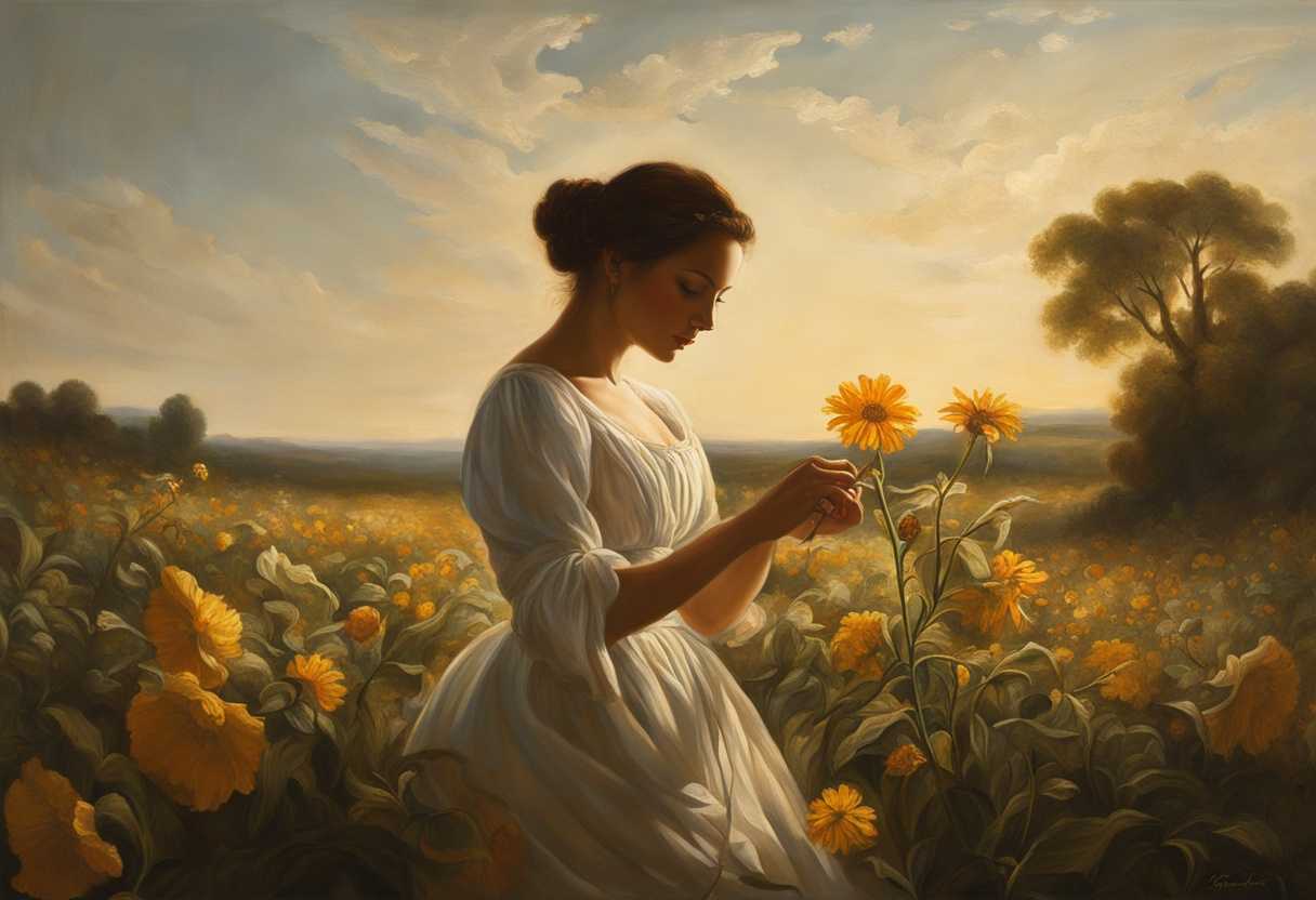 A-determined-woman-in-a-sunlit-field-gently-coaxes-a-delicate-flower-to-bloom_isus