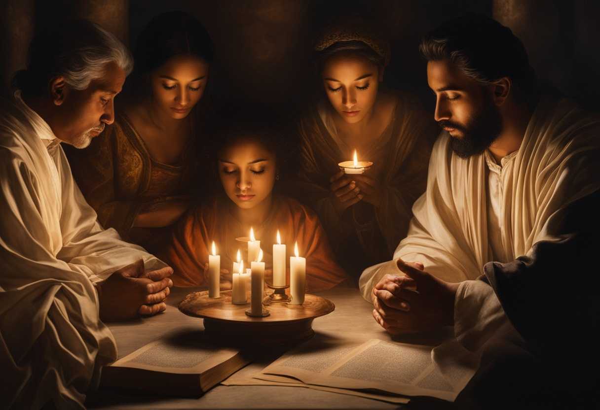 A-diverse-group-of-individuals-pray-together-in-candlelight-seeking-guidance-and-spiritual-connecti_rliw