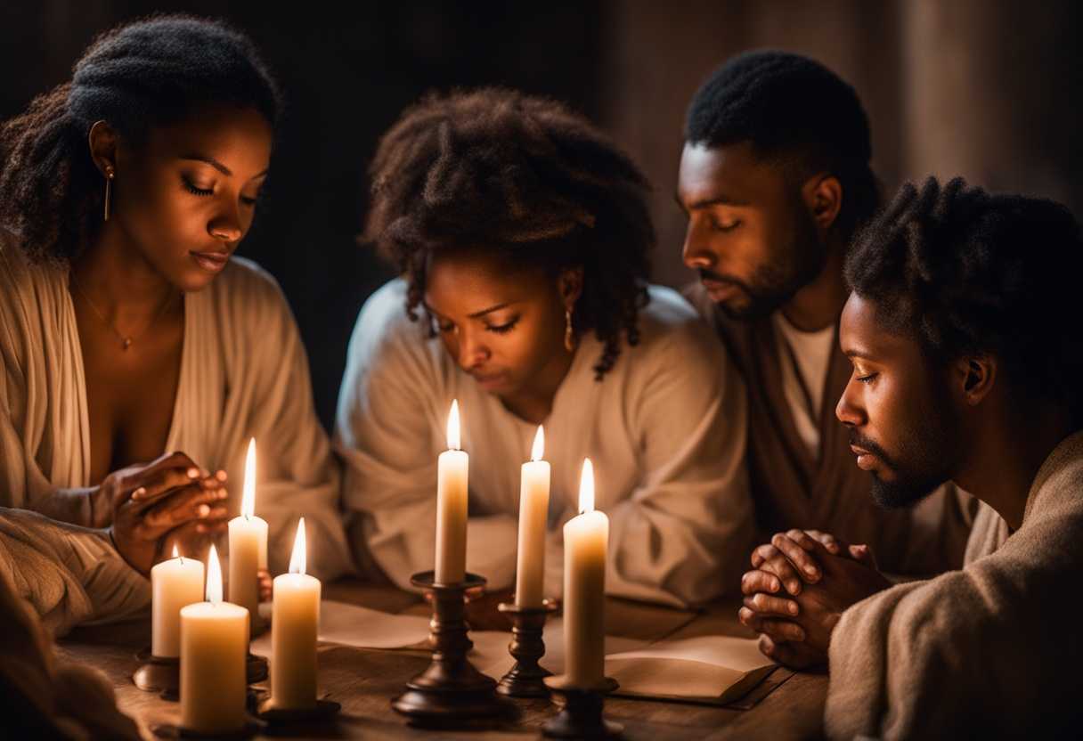 A-diverse-group-prays-together-in-soft-candlelight-embodying-hope-unity-and-resilience_vqov