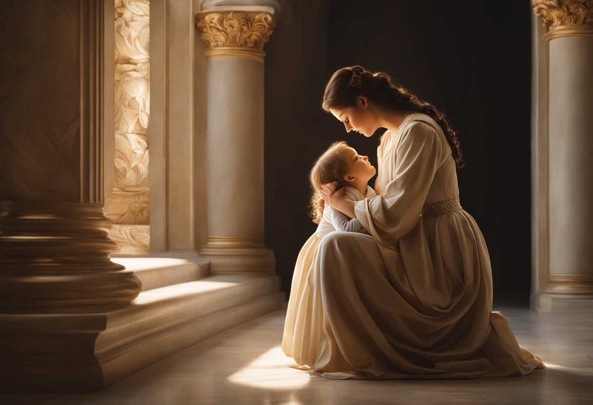 A-parent-and-child-share-a-tender-emotional-moment-in-prayer-bathed-in-serene-light_kygg
