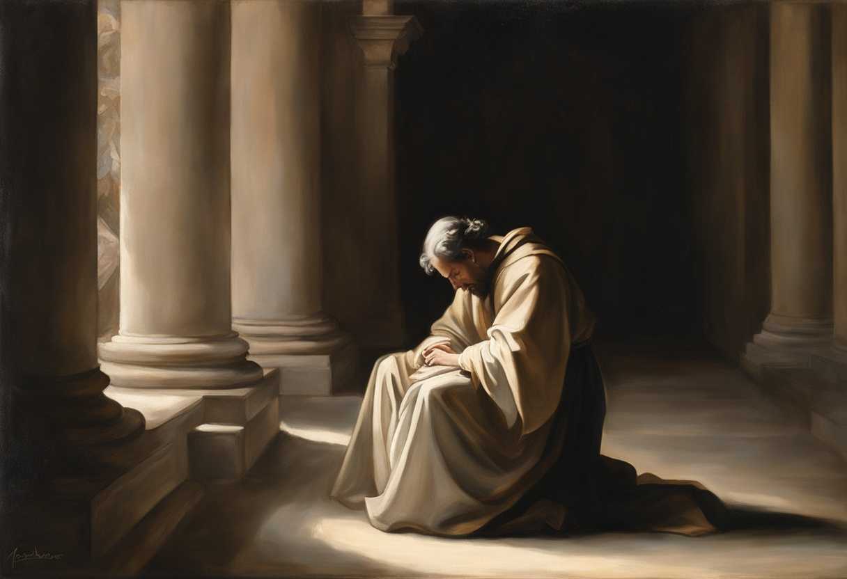 A-person-prays-in-soft-light-seeking-solace-amidst-gentle-shadows-and-tranquility_euir