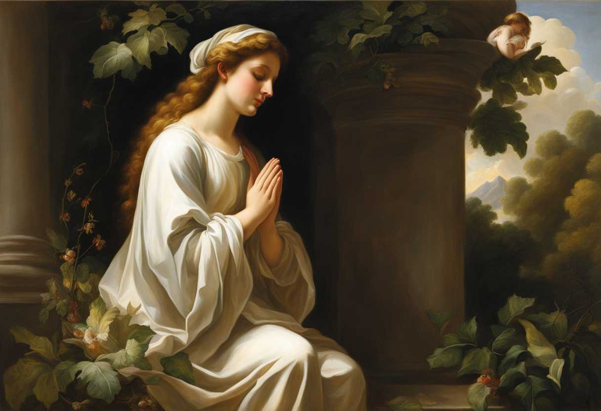 A-serene-figure-in-prayer-surrounded-by-vibrant-greenery-and-soft-filtering-light_nrvd
