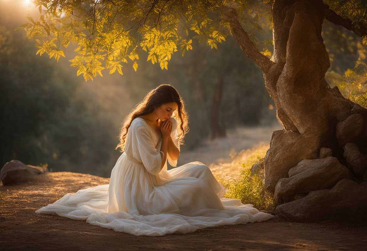 A-serene-figure-prays-under-trees-golden-light-filtering-embodying-peace-and-devotion_quzp