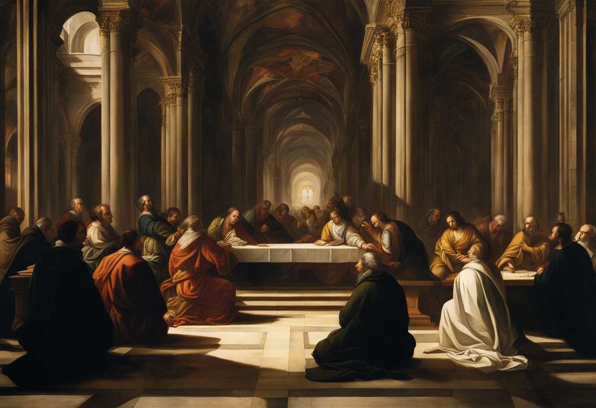 A-serene-gathering-in-a-sacred-space-individuals-in-prayer-illuminated-by-stained-glass-light_tmld