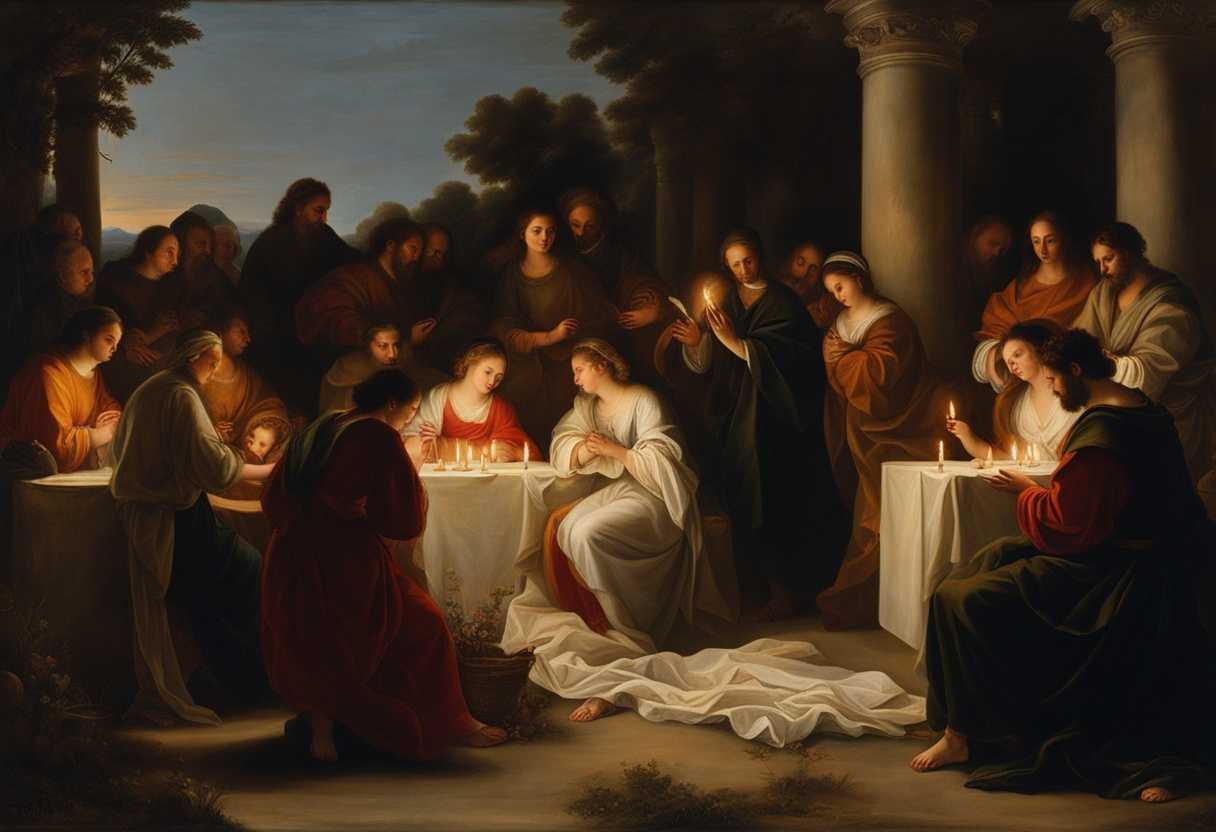 A-serene-gathering-in-nature-individuals-praying-candles-flickering-embodying-hope-and-unity_aced