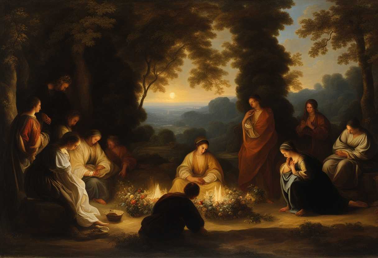 A-serene-gathering-under-trees-individuals-praying-reflecting-on-lost-loved-ones-warm-light_bjua
