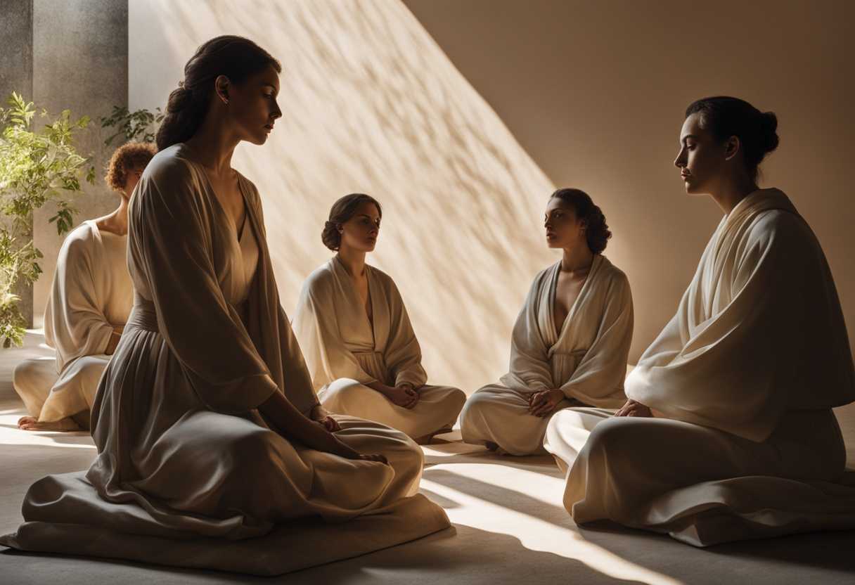 A-serene-group-meditating-in-soft-morning-light-surrounded-by-dappled-shadows-and-tranquility_exlu
