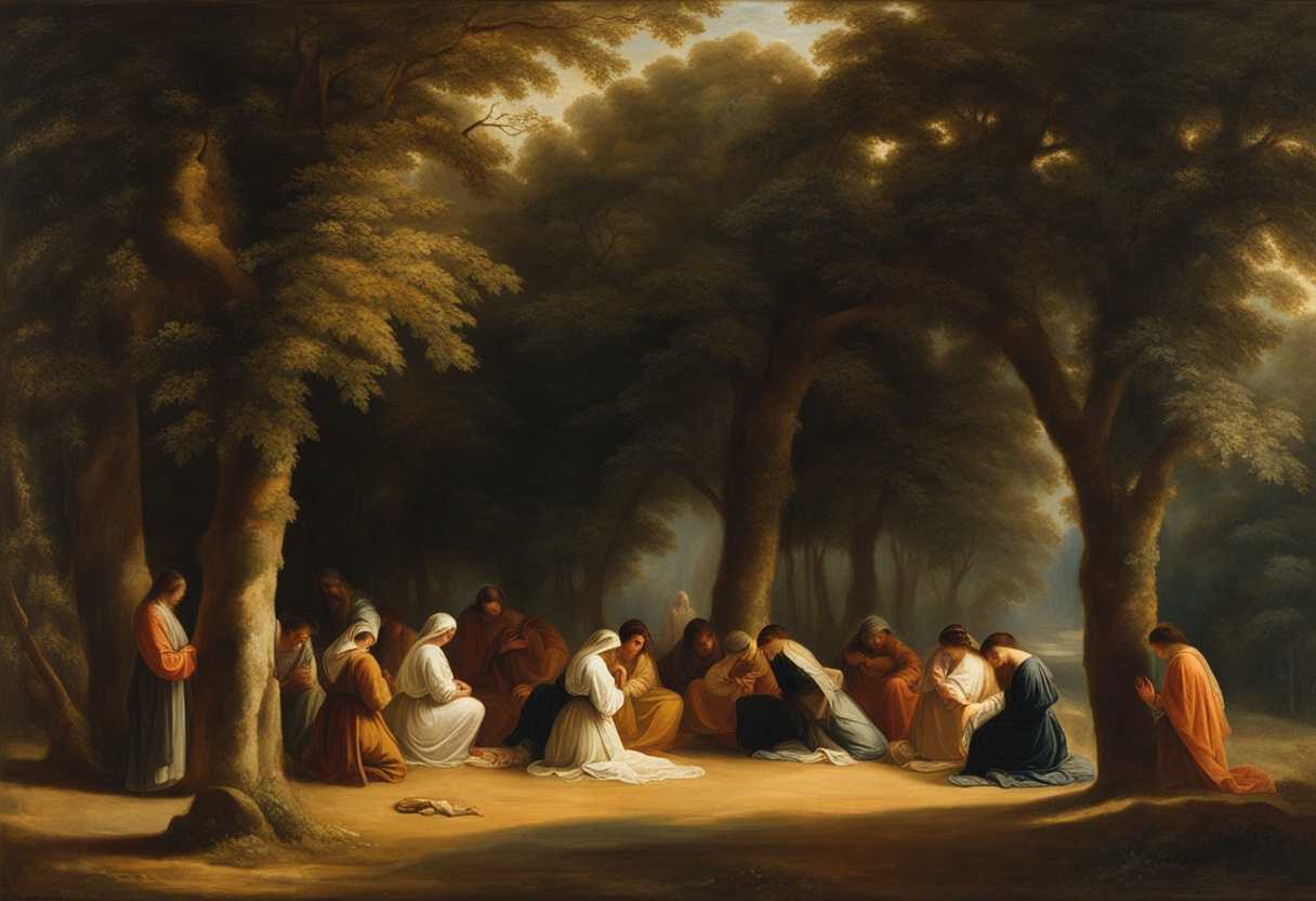A-serene-scene-of-individuals-praying-under-trees-bathed-in-soft-warm-light_beqy