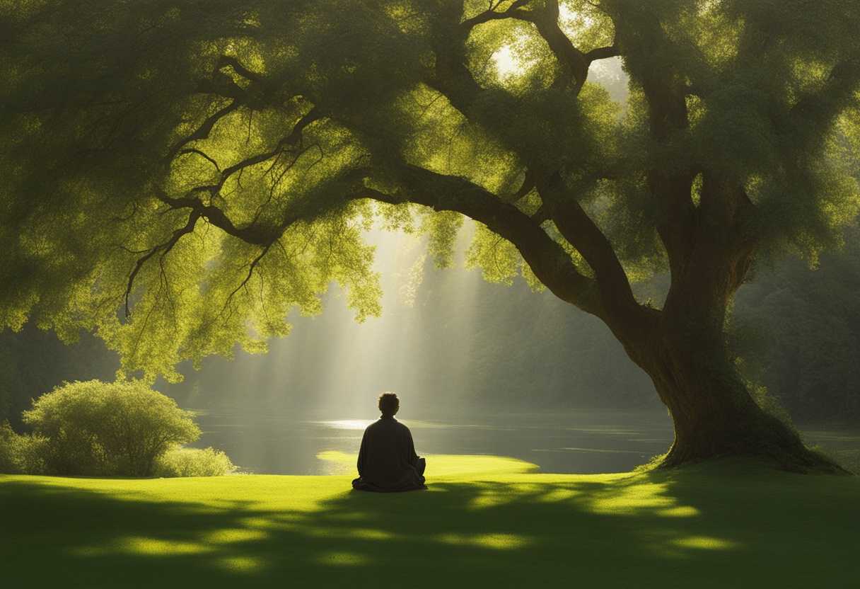 A-solitary-figure-meditates-in-a-tranquil-sunlit-green-oasis-embracing-peaceful-introspection_oqph