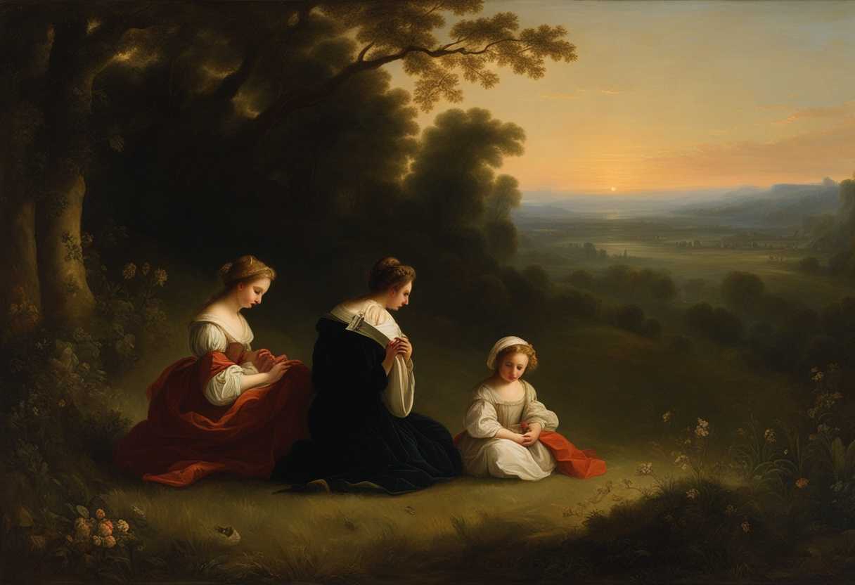 A-young-girl-and-a-nobleman-pray-together-in-a-tranquil-meadow-at-dusk_mgyq