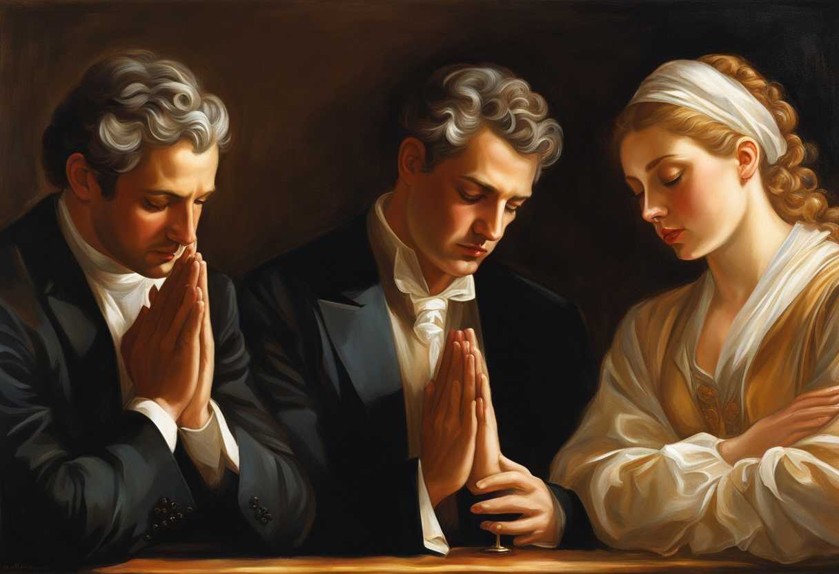 Business-professionals-unite-in-prayer-heads-bowed-hands-clasped-bathed-in-warm-light_fagn
