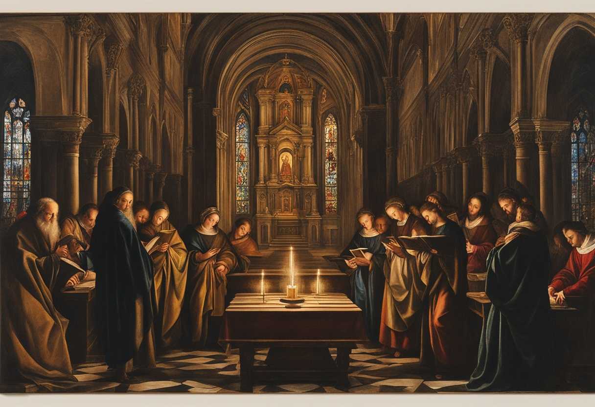 Candlelit-prayer-at-St-Timothy-s-bowed-heads-clasped-hands-stained-glass-reflections_svyi