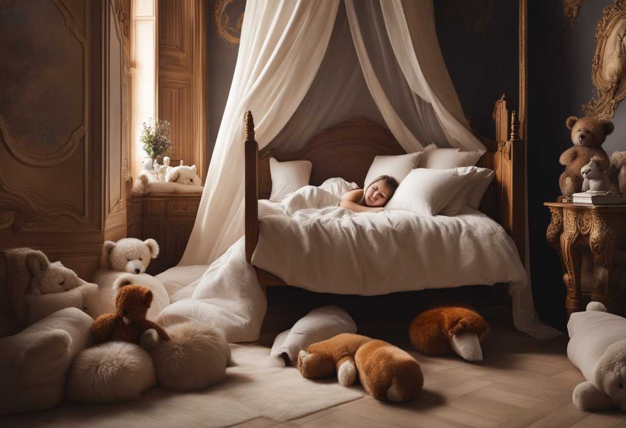 Child-sleeps-soundly-in-a-cozy-bed-surrounded-by-soft-blankets-and-stuffed-animals_dwqs