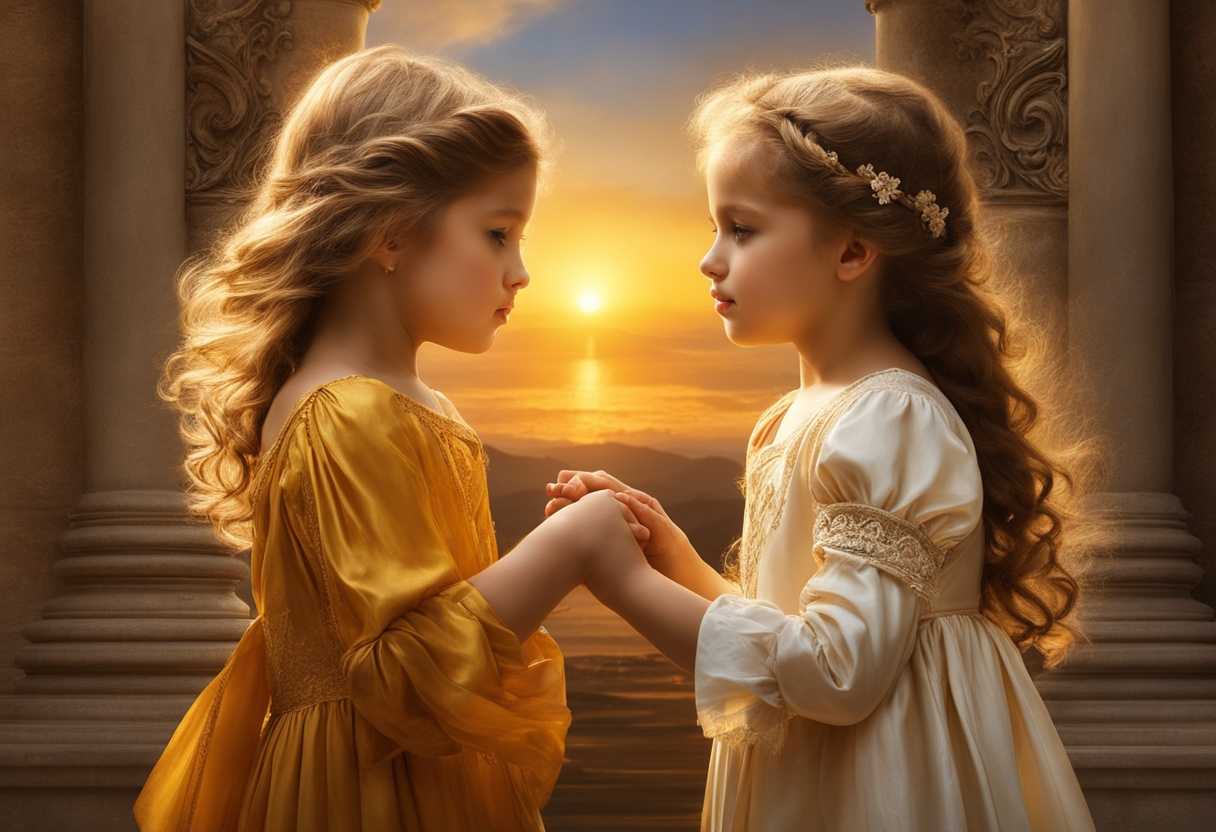 Children-holding-hands-in-golden-sunset-embodying-trust-and-serenity-gentle-breeze-rustling-hair_hzmc