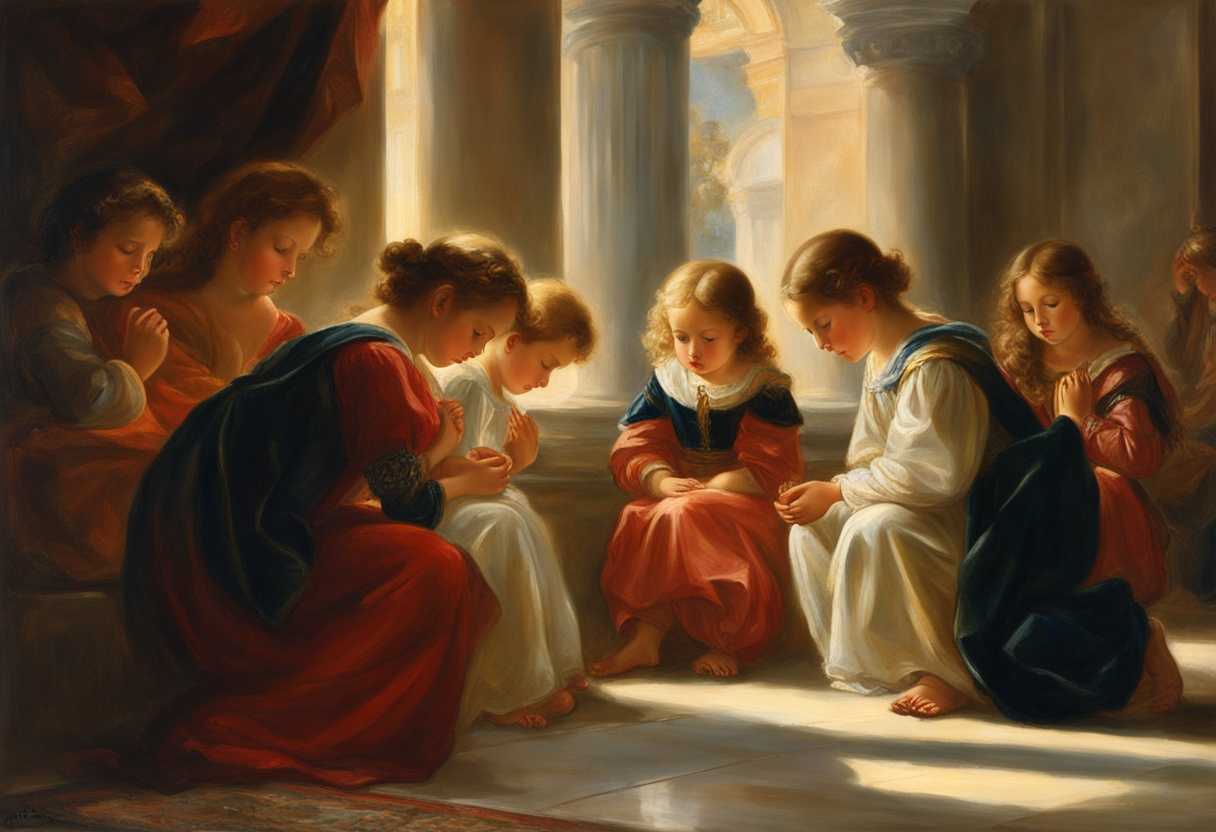 Children-in-a-serene-moment-of-prayer-bathed-in-warm-light-embodying-inner-strength-and-humility_chba