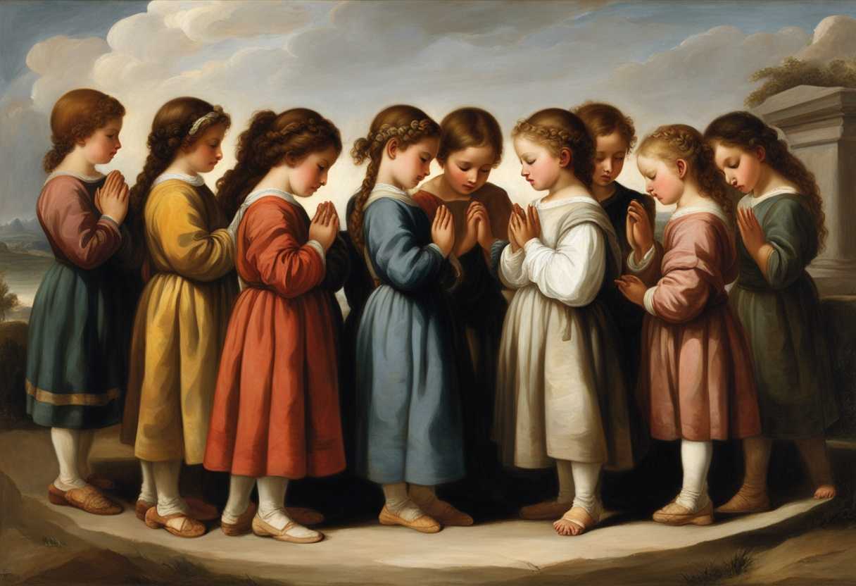 Children-in-prayer-circle-heads-bowed-hands-clasped-eyes-closed-embodying-unity-resilience-and_fkkd