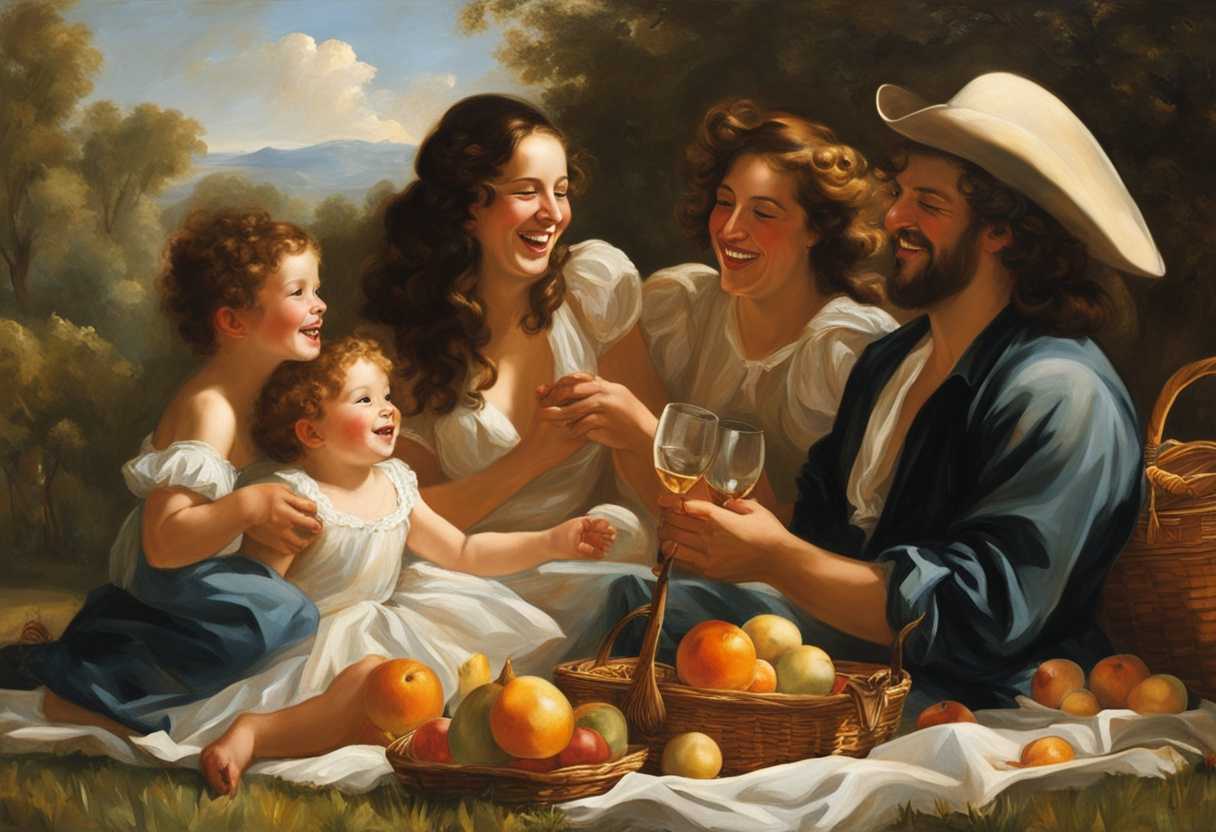 Co-parents-and-children-share-laughter-on-a-sunlit-picnic-embodying-harmony-and-joy_mjme