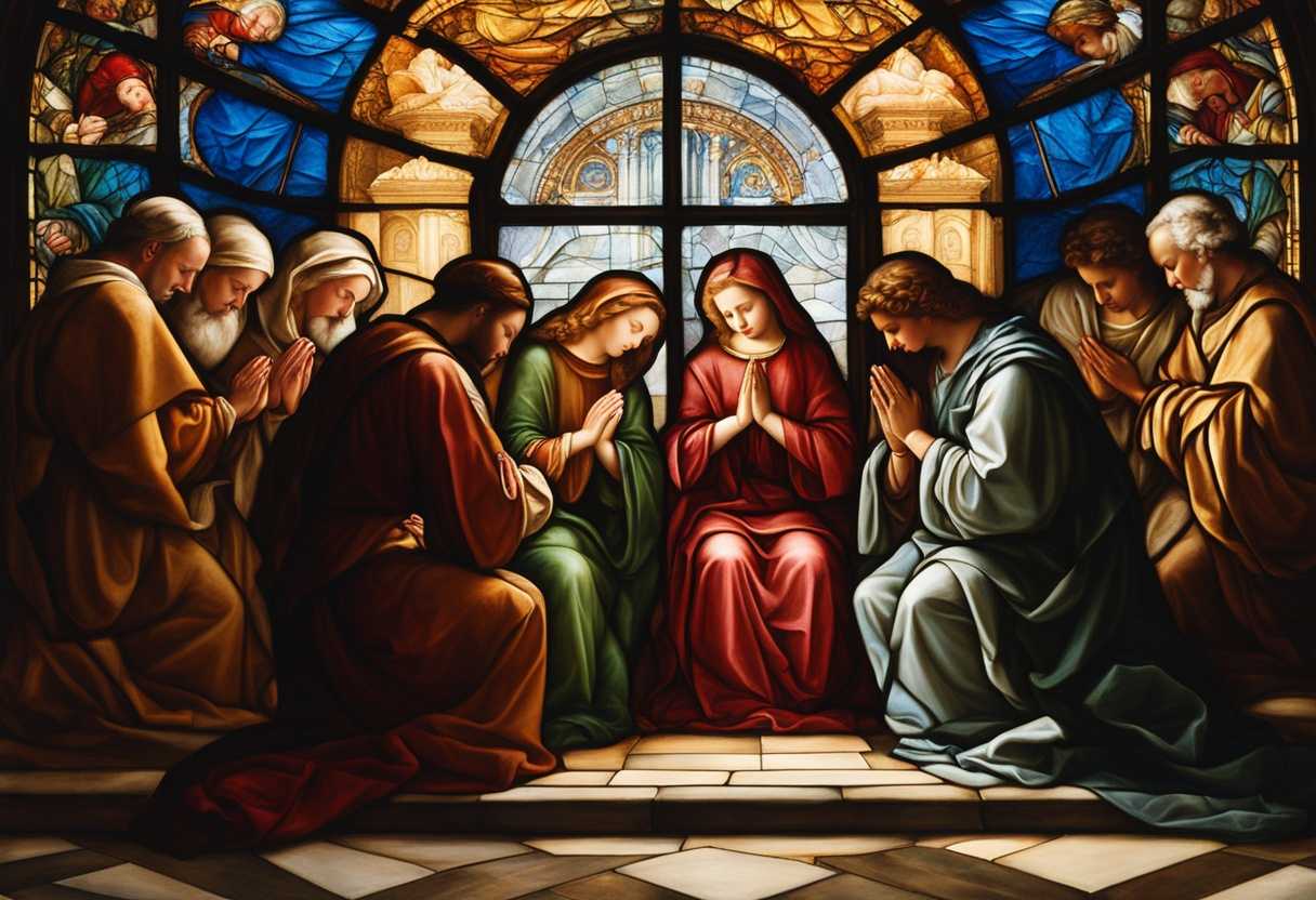 Diverse-group-in-prayer-heads-bowed-hands-clasped-bathed-in-serene-stained-glass-light_rwgd