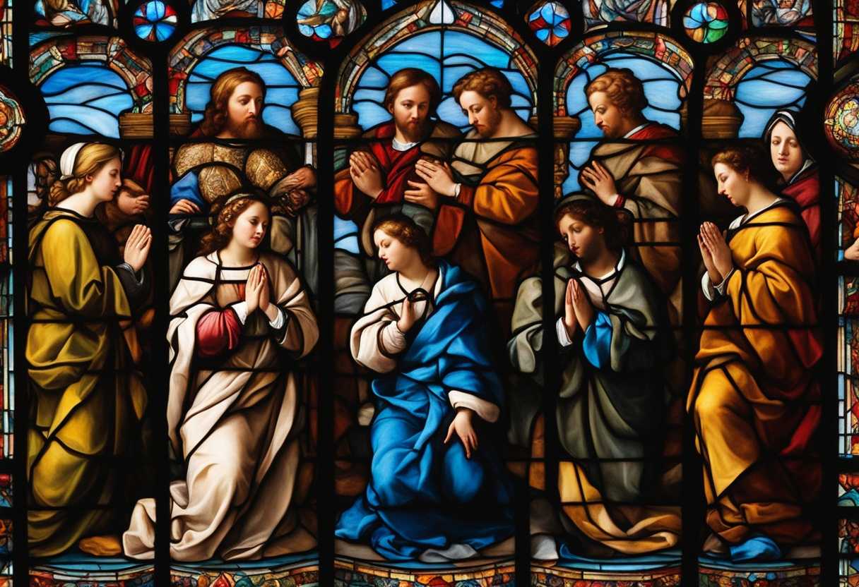 Diverse-individuals-in-prayer-illuminated-by-stained-glass-embodying-unity-and-shared-hope_ycpe
