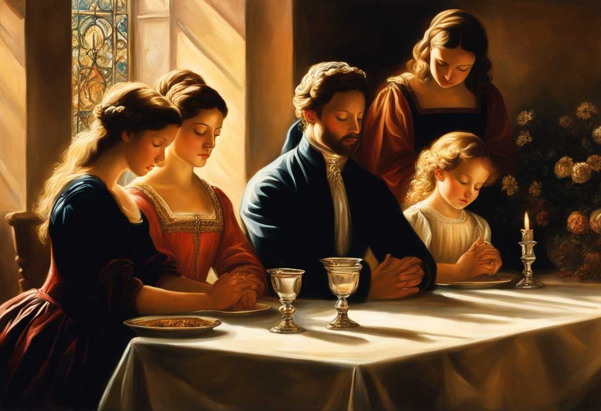 Family-gathers-at-table-heads-bowed-hands-clasped-bathed-in-warm-light-united-in-prayer_twqo