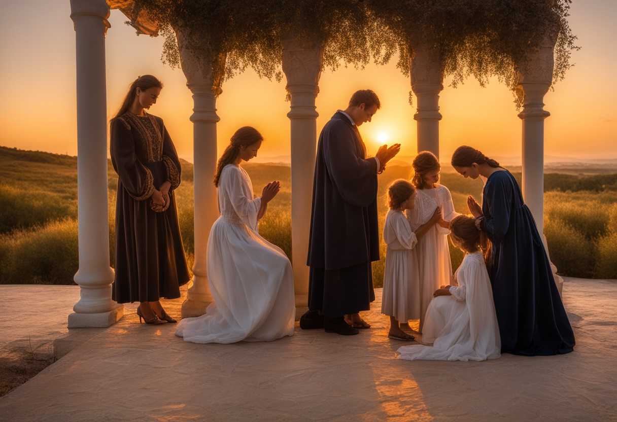 Family-prayer-at-sunset-heads-bowed-hands-clasped-peaceful-trust-gentle-smiles-unity-in-nature_sfpn