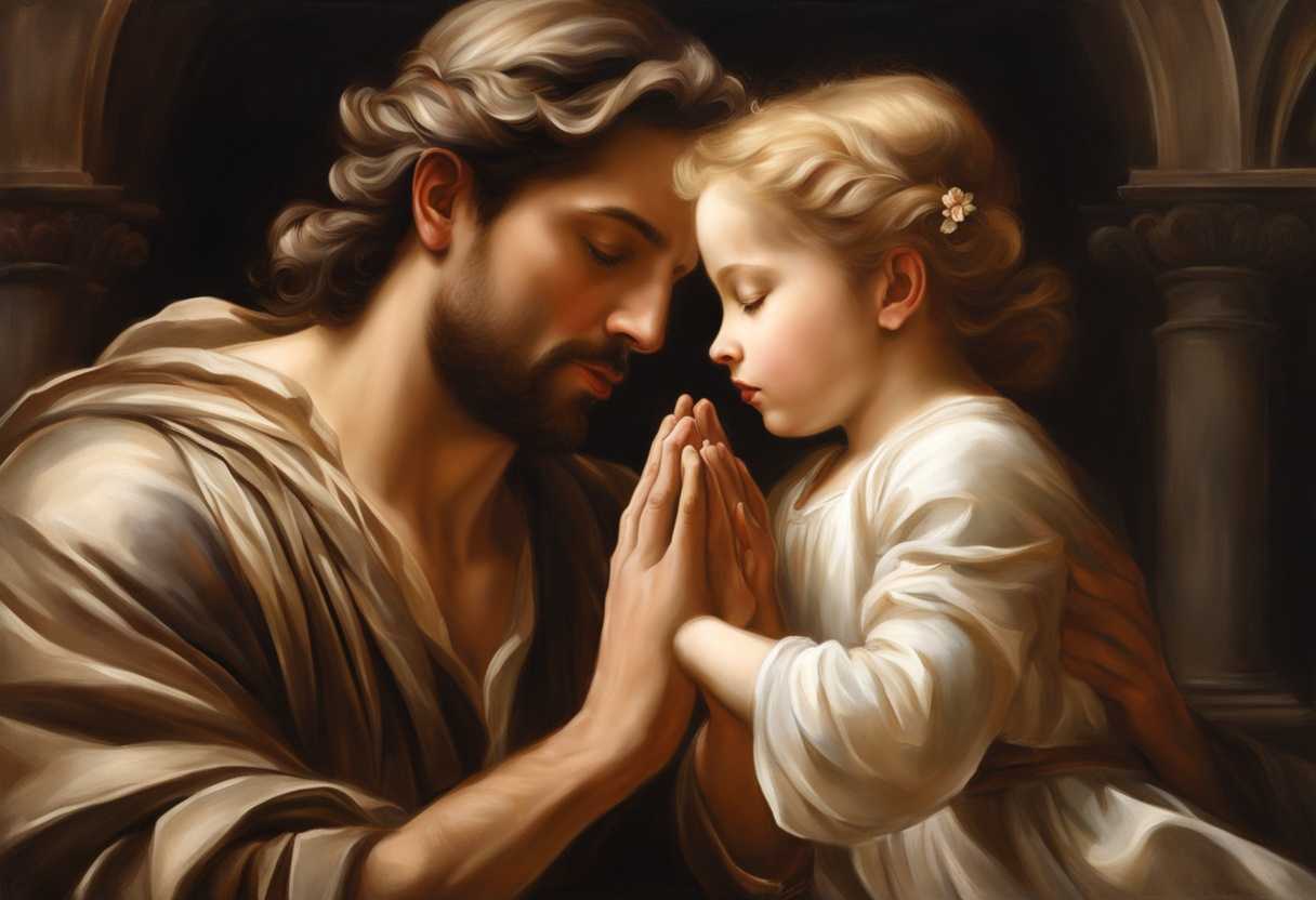 Father-and-child-share-a-peaceful-moment-of-prayer-embodying-love-guidance-and-connection_bxia