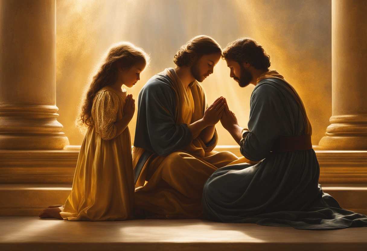 Father-and-children-praying-together-bathed-in-golden-light-radiating-peace-and-love_wzik