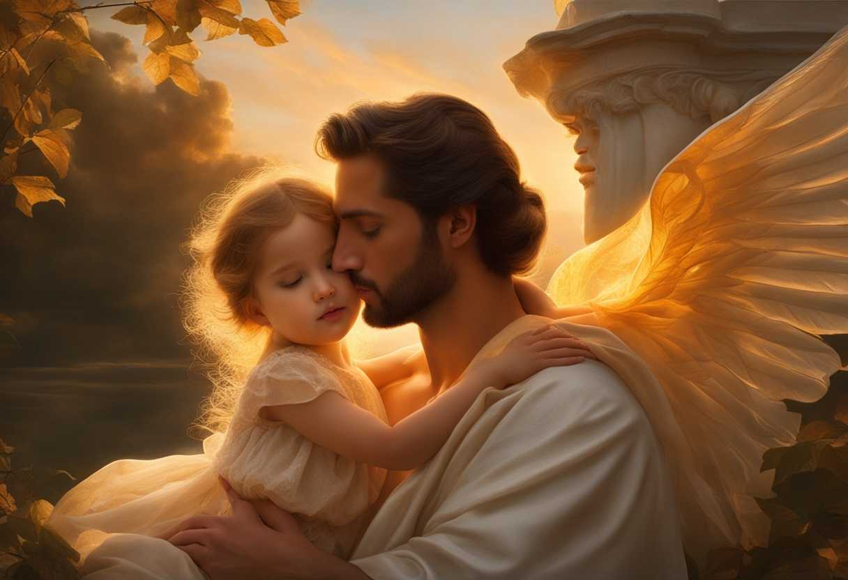 Father-and-daughter-bask-in-angelic-presence-at-sunset-enveloped-in-divine-peace-and-protection_azaz