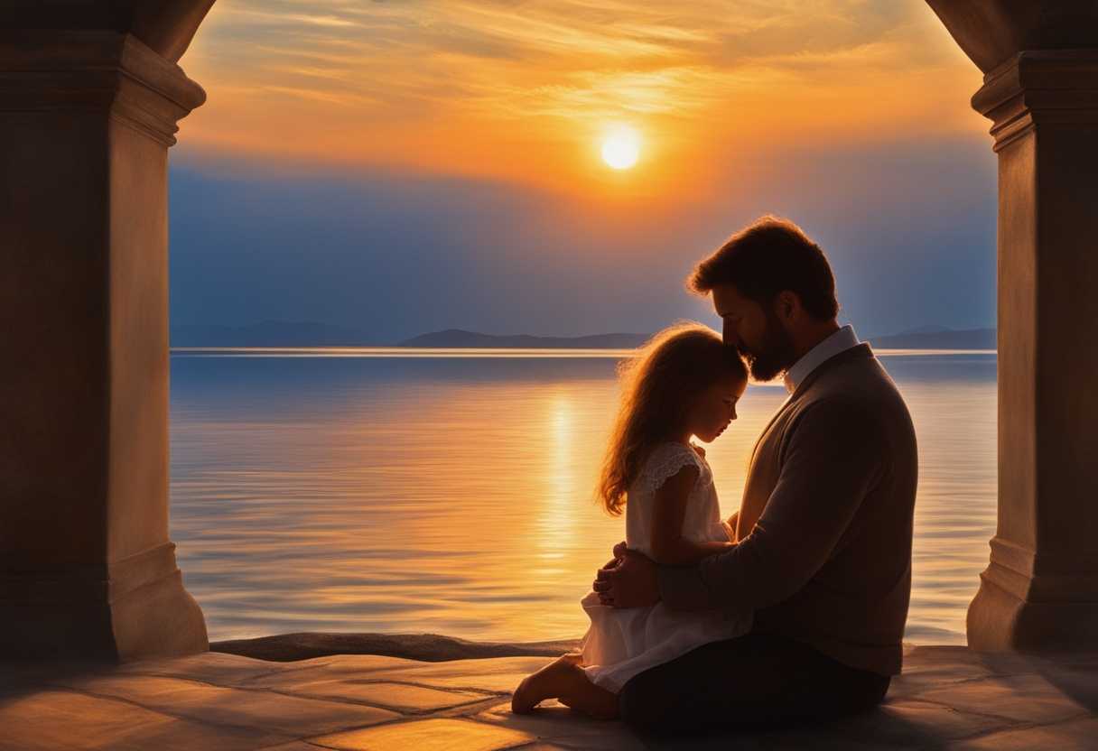Father-and-daughter-share-a-peaceful-moment-in-prayer-at-sunset-radiating-love-and-hope_tjqc