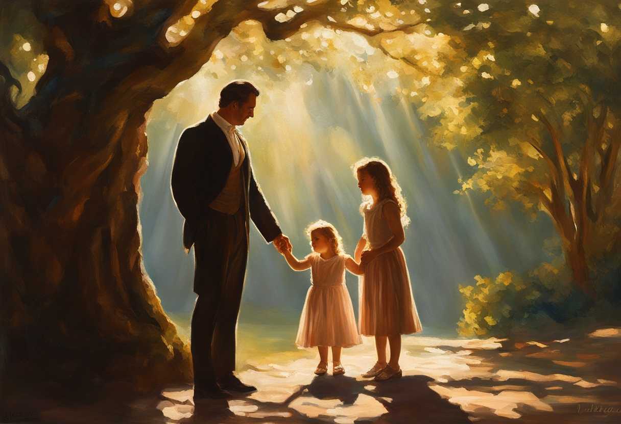 Father-and-daughter-share-a-tender-moment-under-sunlit-trees-evoking-a-timeless-bond_alfw