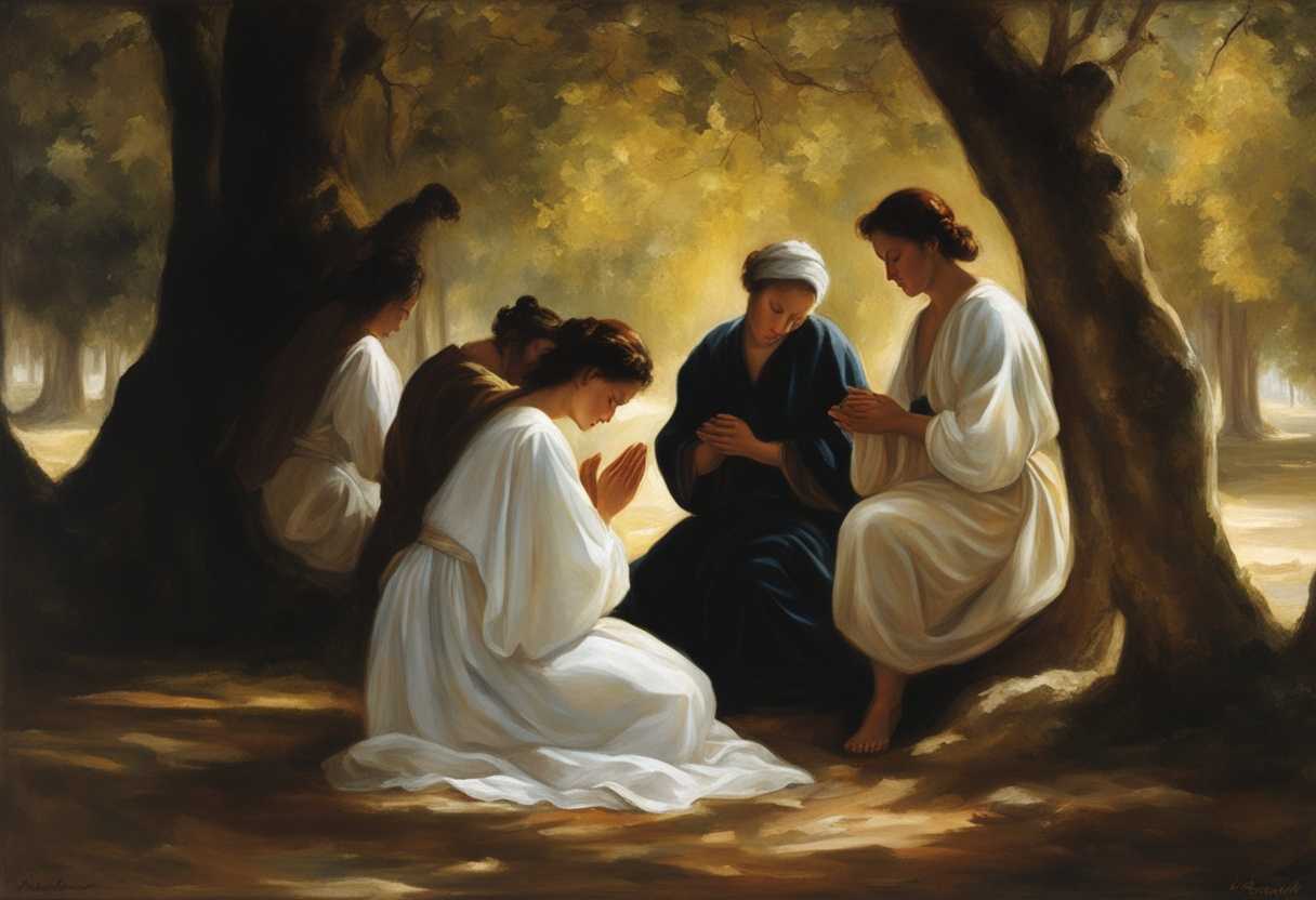 Individuals-in-prayer-under-trees-soft-light-serene-expressions-unity-and-quiet-determination_hkkx