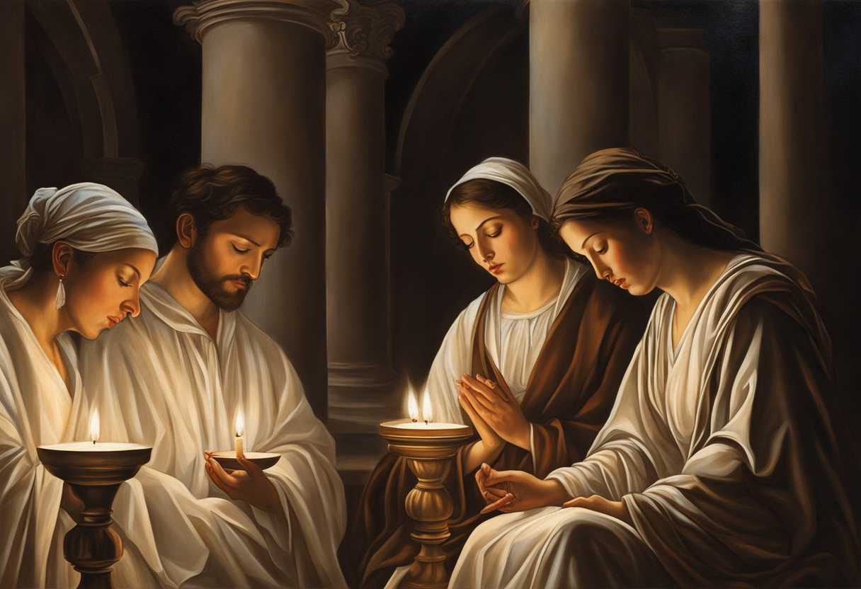 Kneeling-in-prayer-flickering-candles-illuminate-devoted-faces-in-a-tranquil-sacred-space_qxam