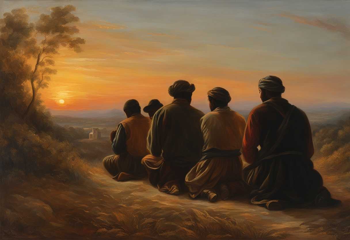 Migrant-workers-gather-at-sunset-hands-clasped-in-prayer-faces-aglow-with-faith-and-unity_atft