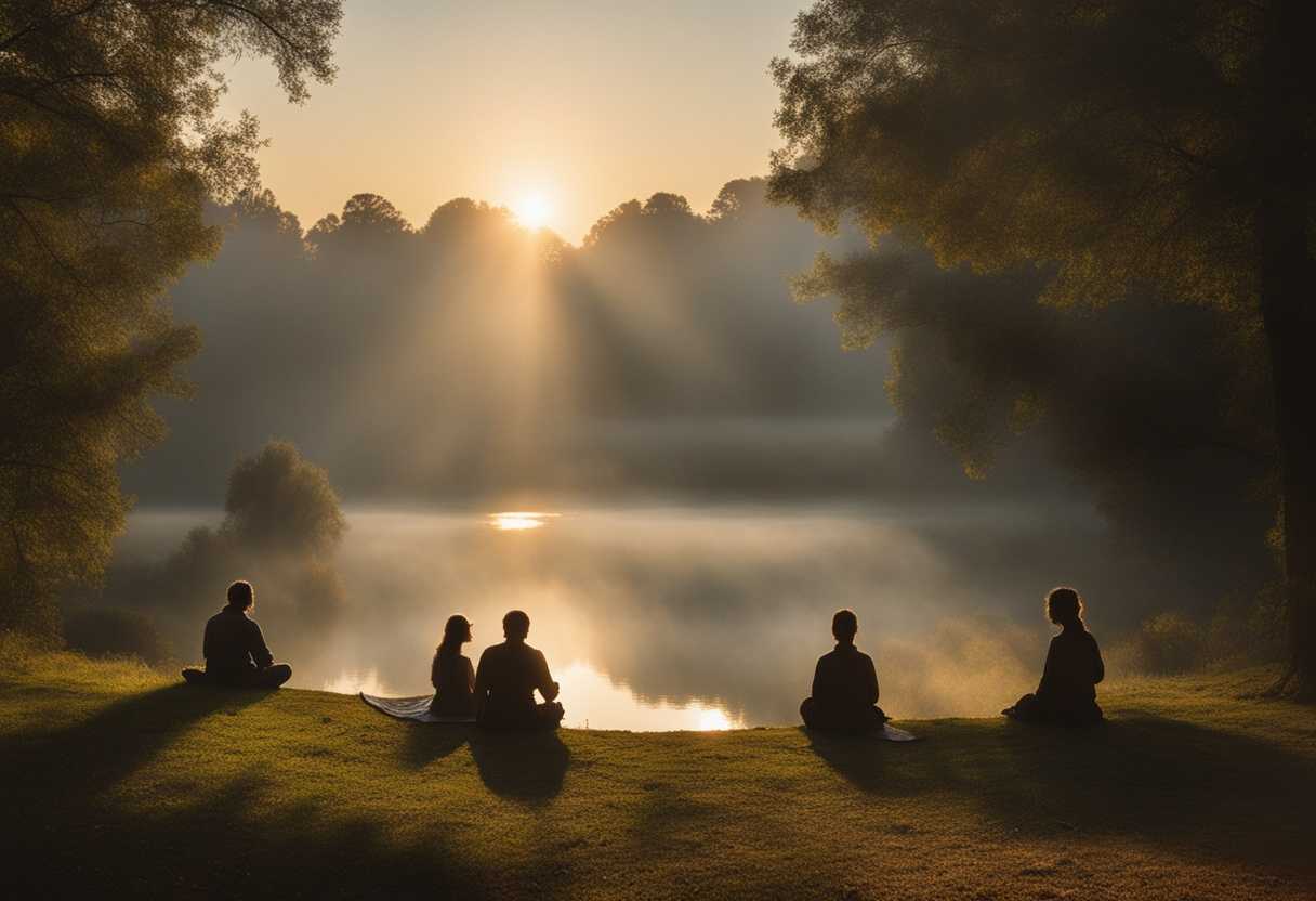 Morning-light-filters-through-mist-as-serene-individuals-meditate-in-nature-s-tranquil-embrace_yavp