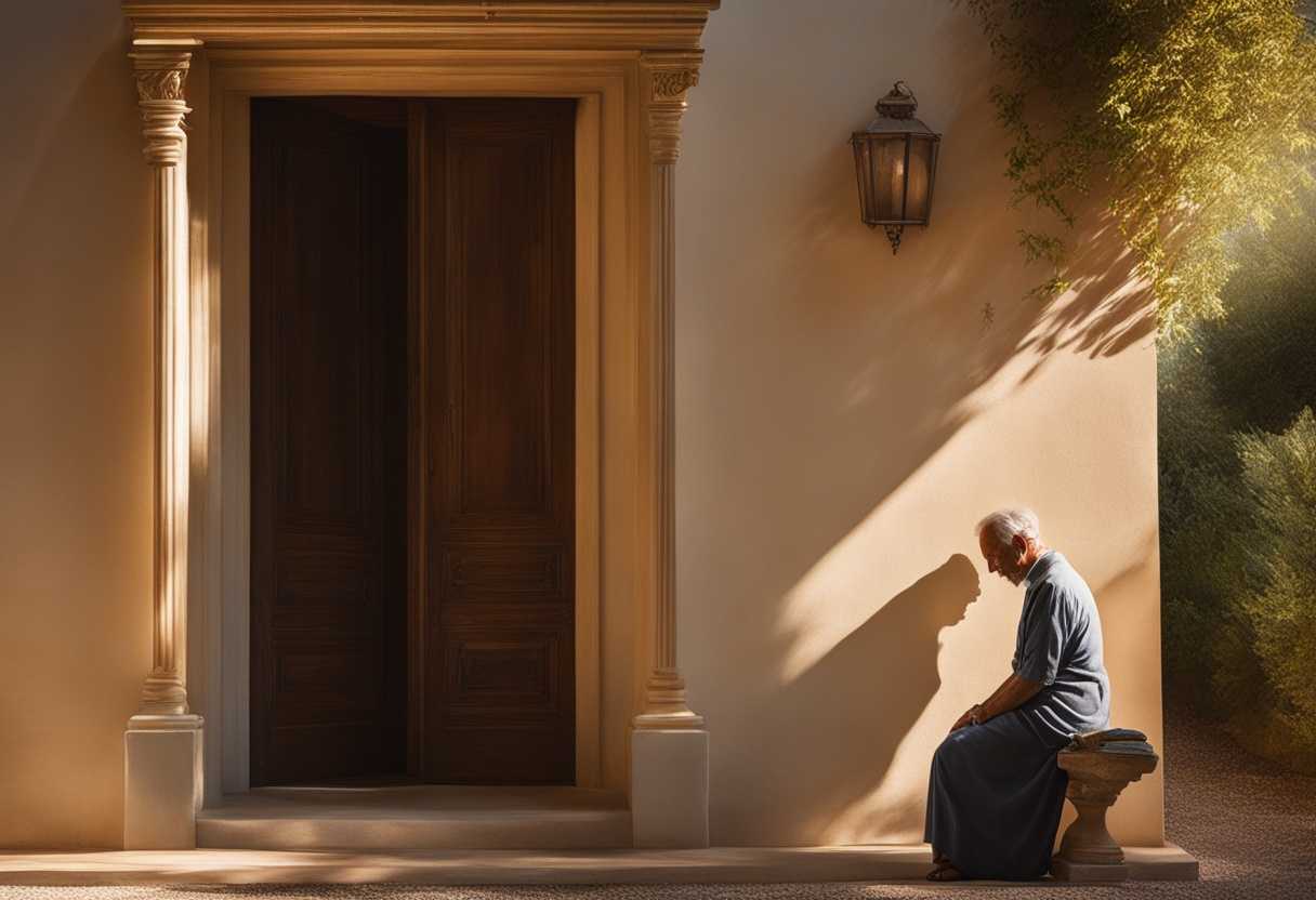 Neighbor-in-doorway-bathed-in-sunlight-praying-with-serene-hope-embodying-compassion-and-communit_agrq