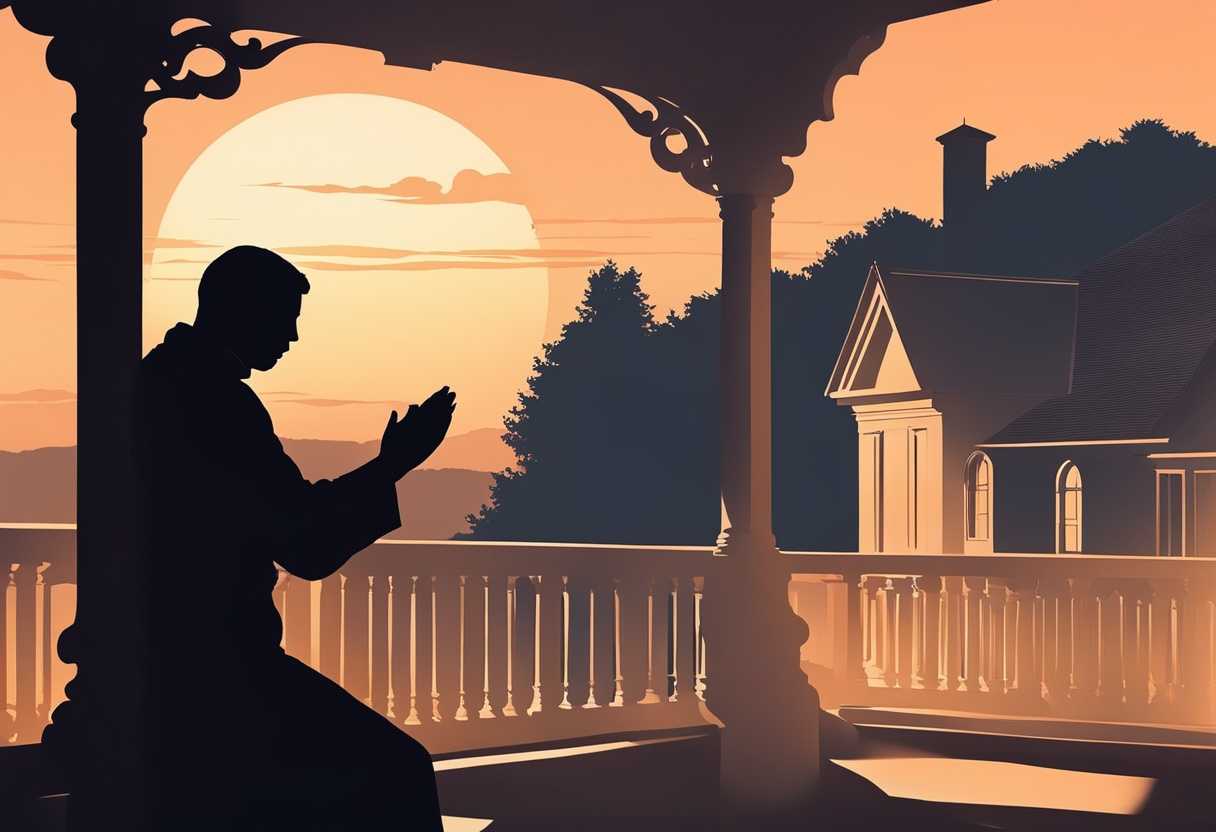 Neighbor-on-porch-at-dusk-praying-in-peaceful-silhouette-bathed-in-serene-sunset-hues_krwv