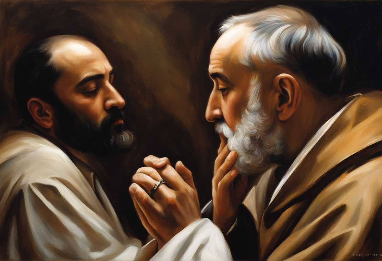 Padre-Pio-in-prayer-serene-and-gentle-surrounded-by-reverent-warm-hearted-devotees_ssoi