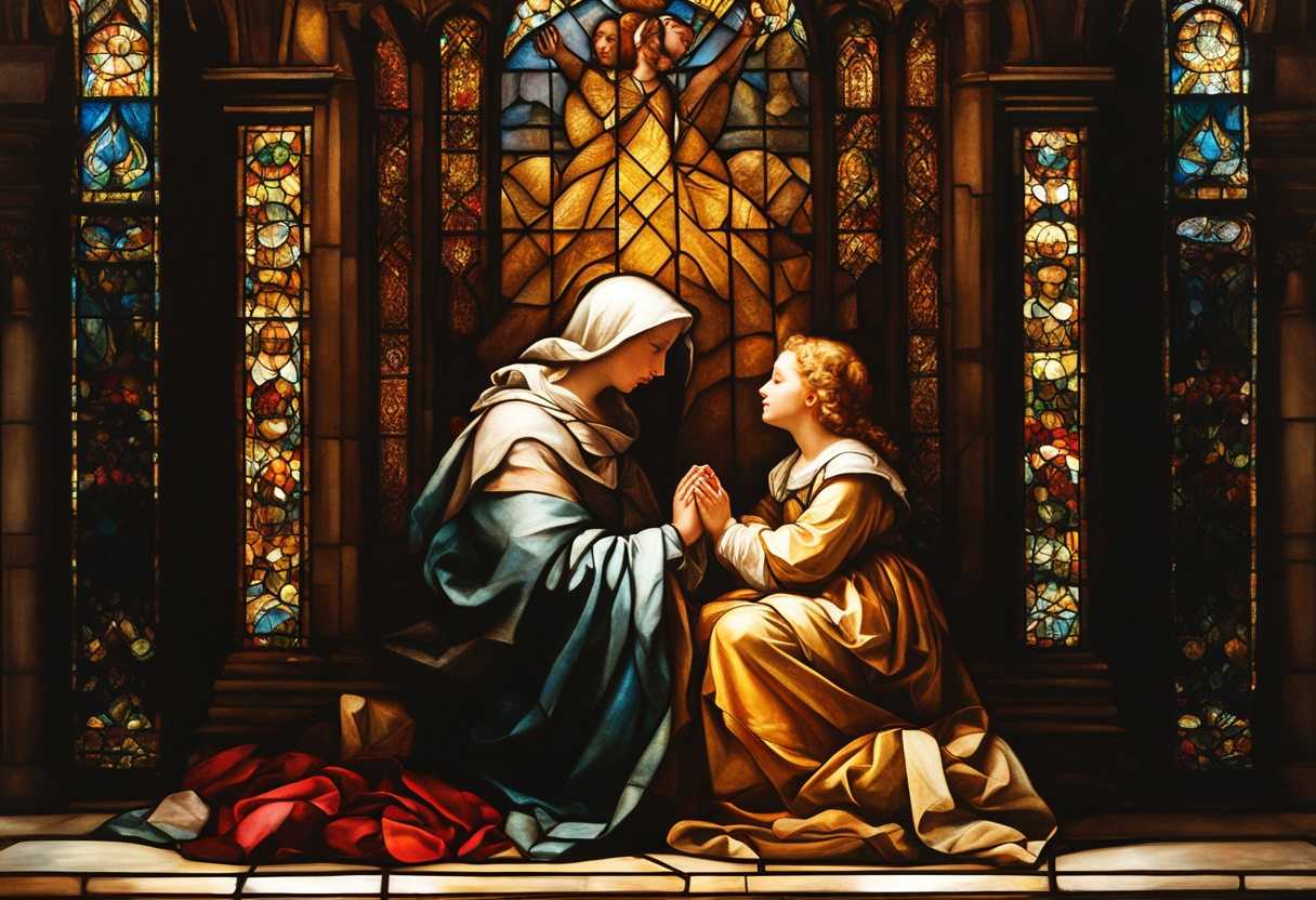 Parent-and-child-kneel-in-prayer-bathed-in-stained-glass-light-sharing-a-moment-of-peace_bxbf
