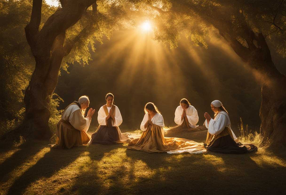 Resilient-individuals-in-prayer-bathed-in-golden-sunlight-embodying-hope-and-unity-in-nature_asnj