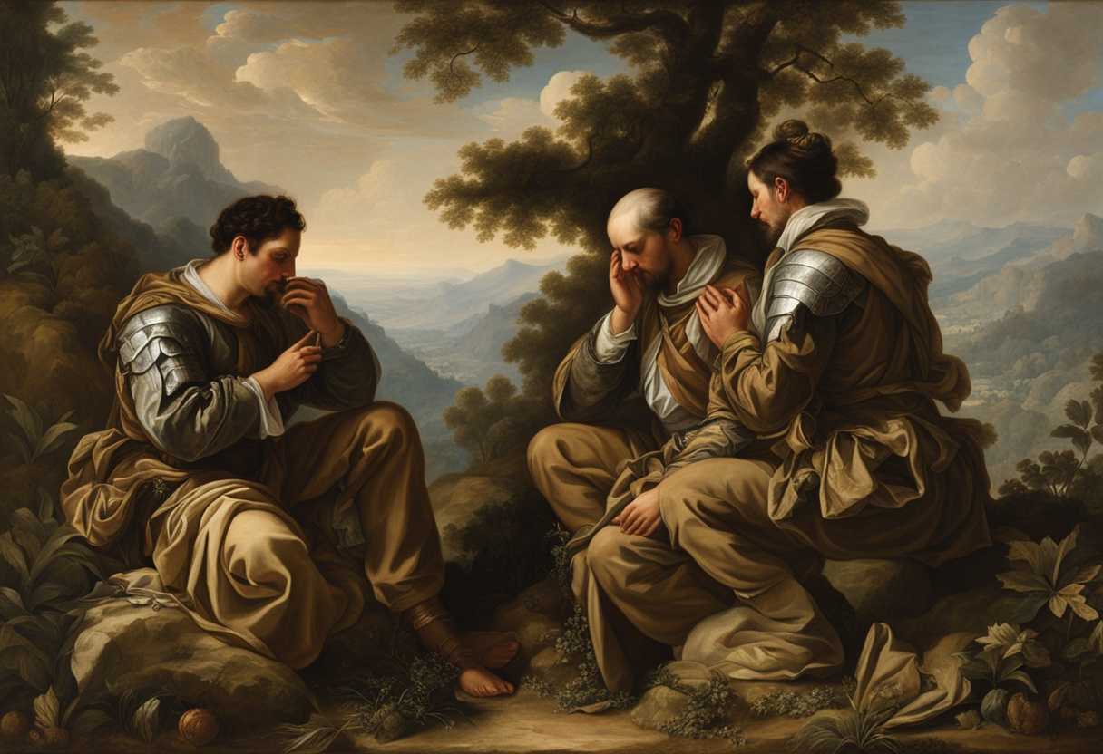 Soldiers-in-camouflage-pray-solemnly-hands-clasped-amidst-nature-s-serenity-and-distant-mountains_fugr