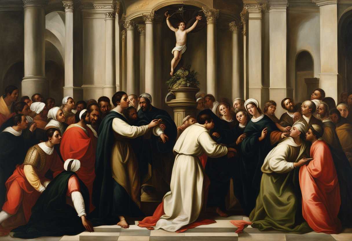 St-Martin-De-Porres-radiates-compassion-surrounded-by-the-needy-in-a-warm-serene-setting_lzpu