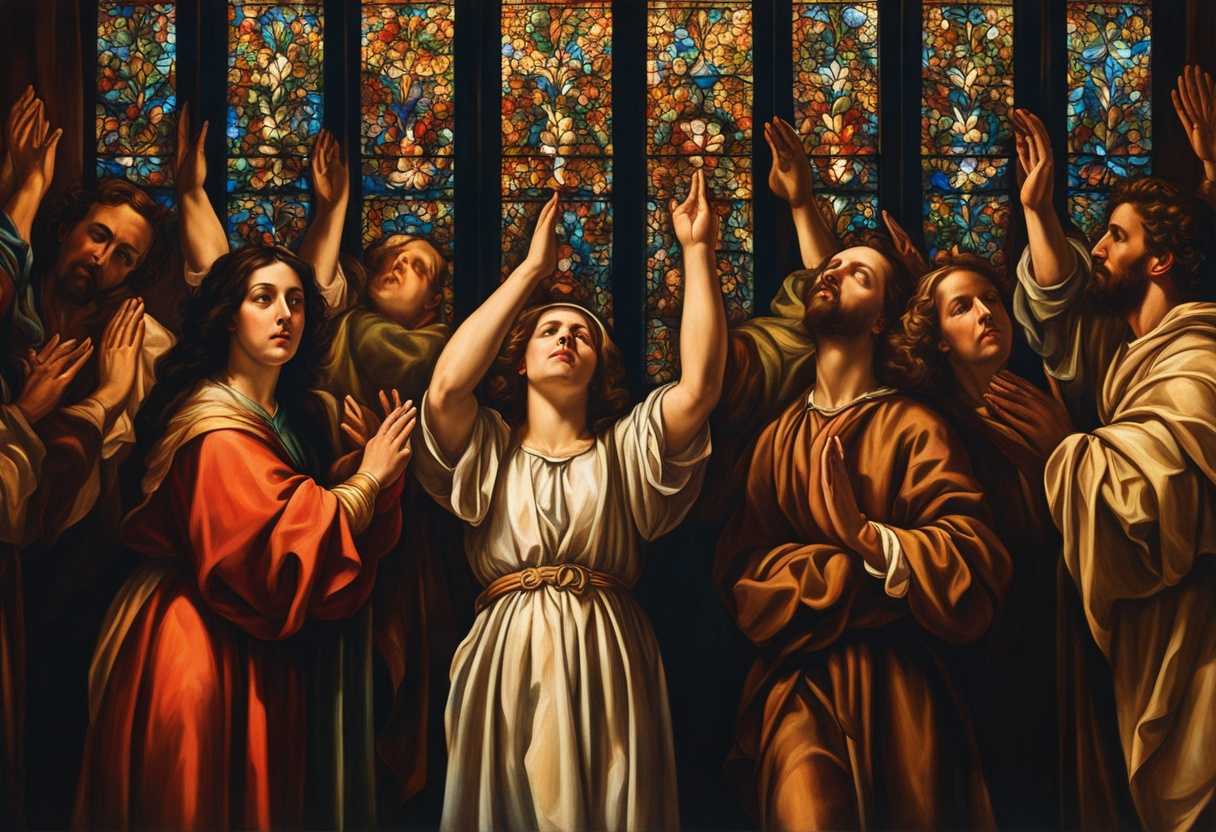 Worshippers-united-in-prayer-hands-raised-serene-faces-illuminated-by-stained-glass-light_afeb