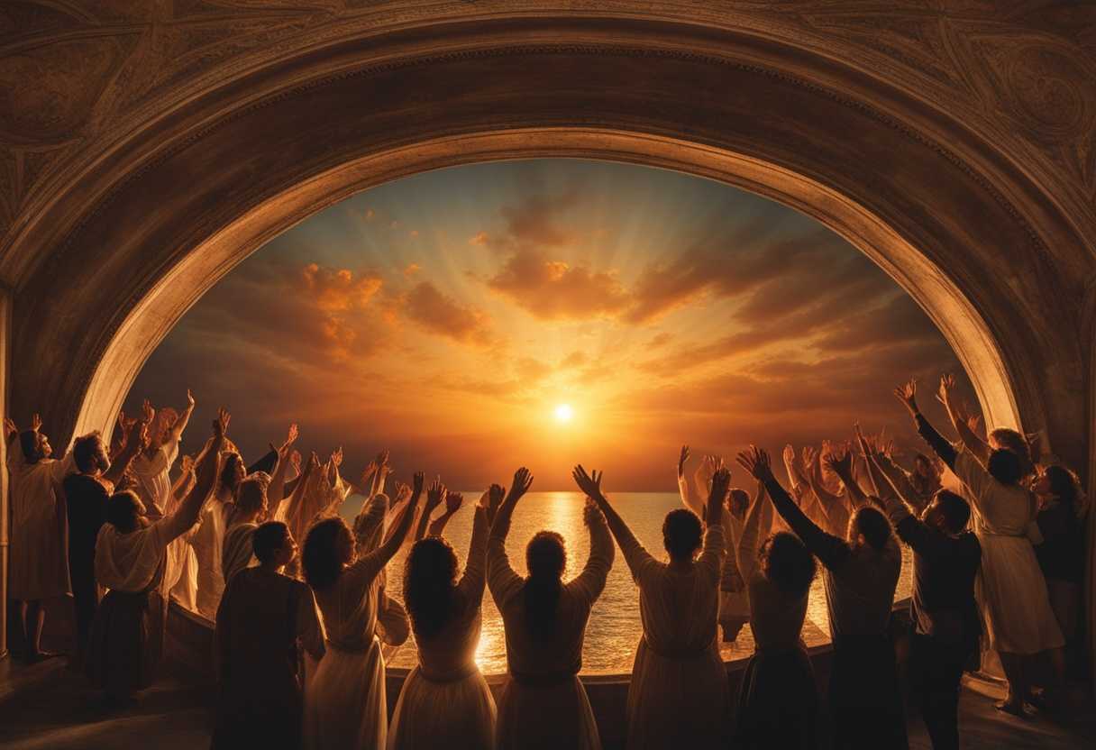 People-in-a-circle-at-sunset-arms-raised-in-praise-faces-glowing-singing-in-unity_wmte