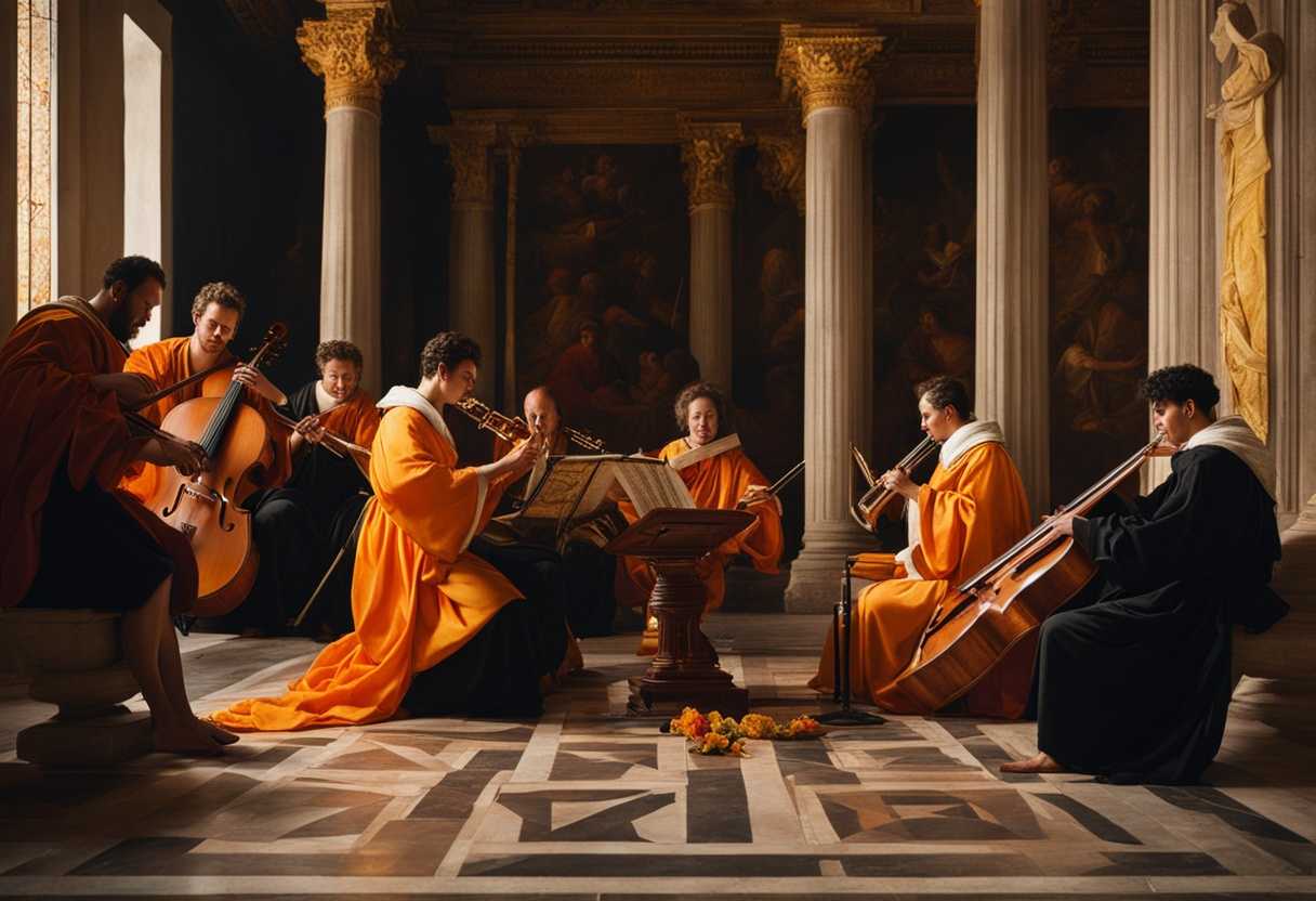 Musicians-in-vibrant-robes-play-instruments-in-a-temple-bathed-in-candlelight-lost-in-music_bitp