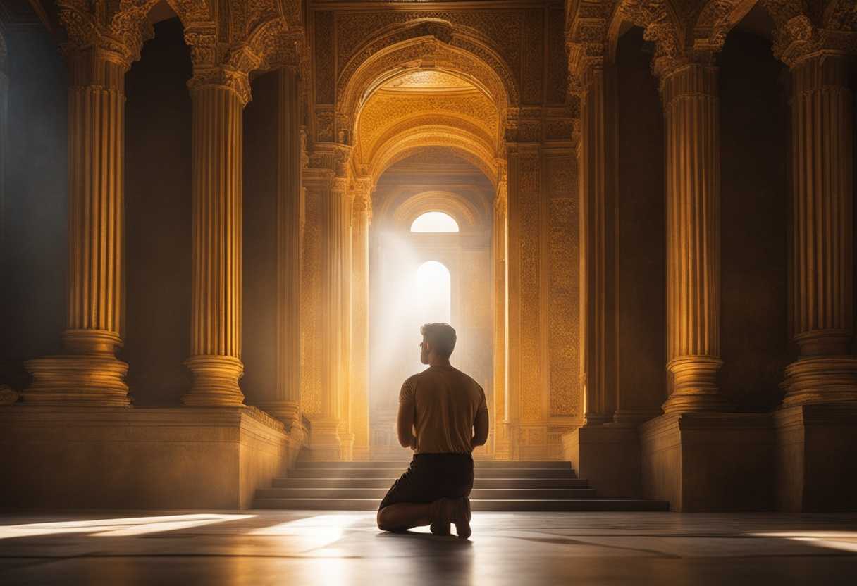 David-kneels-in-awe-before-a-majestic-temple-bathed-in-soft-golden-light_lunu