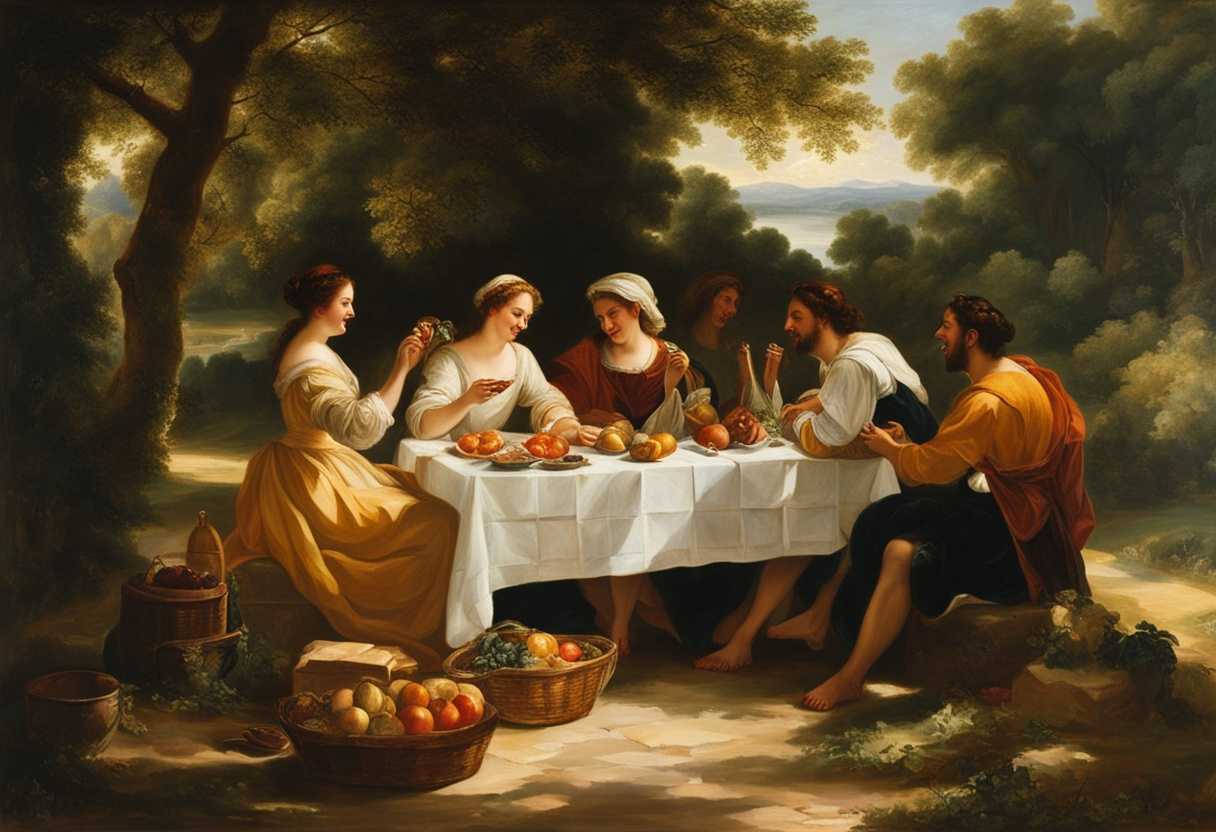 Friends-laughing-and-sharing-food-at-a-sunlit-picnic-surrounded-by-lush-greenery_crgr