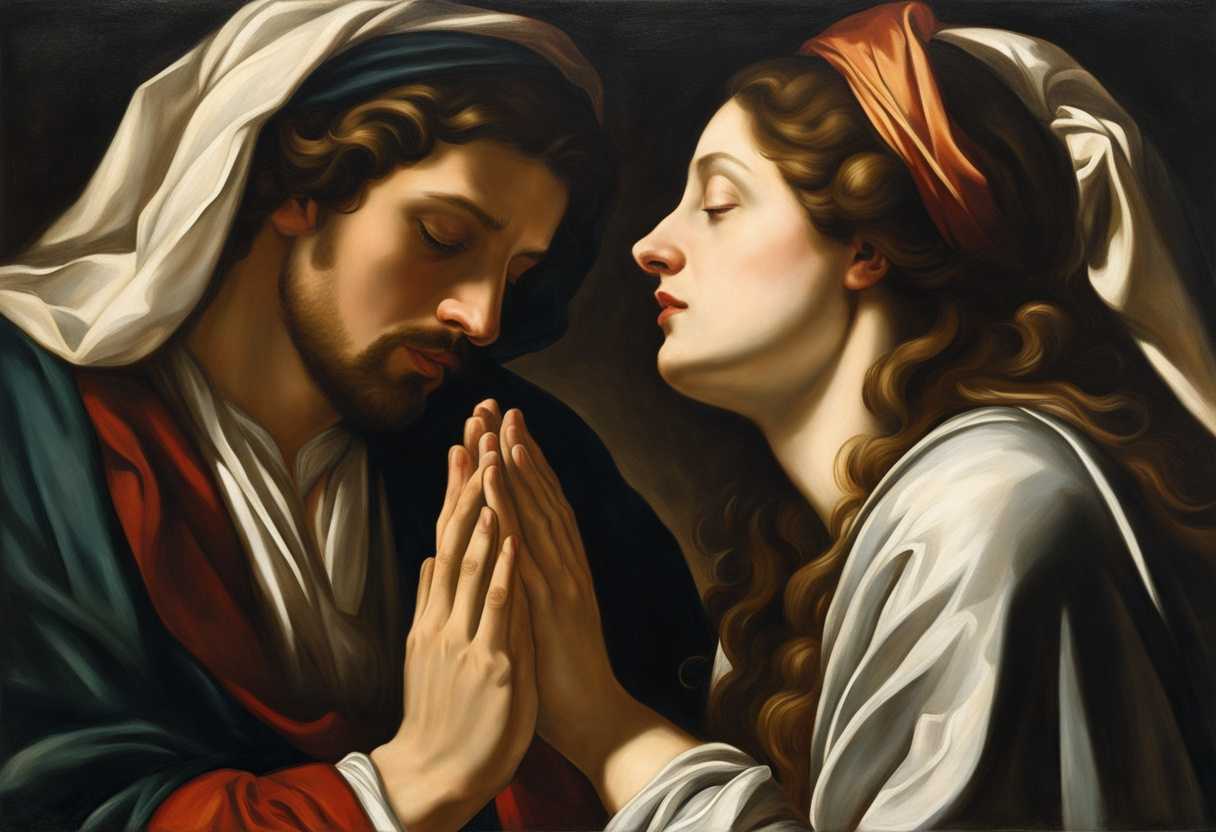 Man-and-woman-in-prayer-one-with-long-hair-one-with-head-covering-deep-reverence_odcm