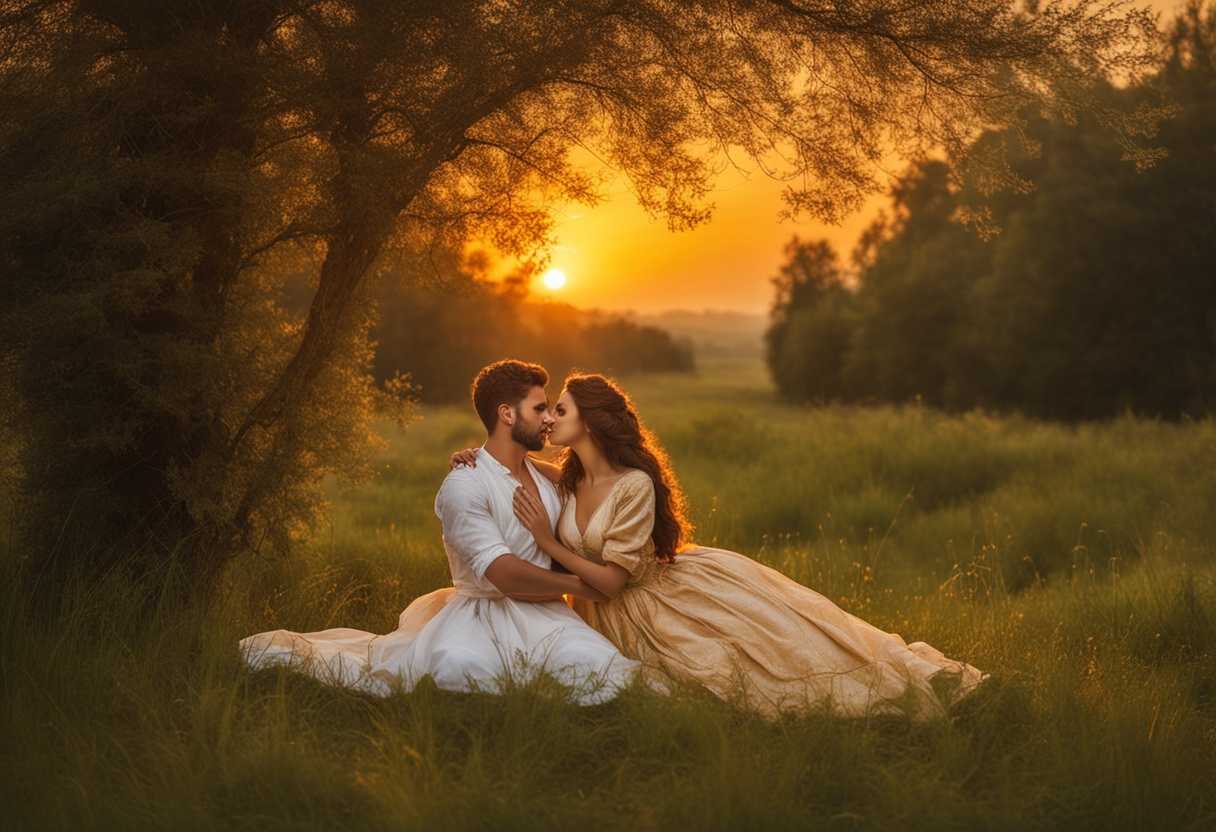 Couple-in-love-embraces-in-serene-meadow-at-golden-sunset-exuding-deep-affection-and-romance_tacw