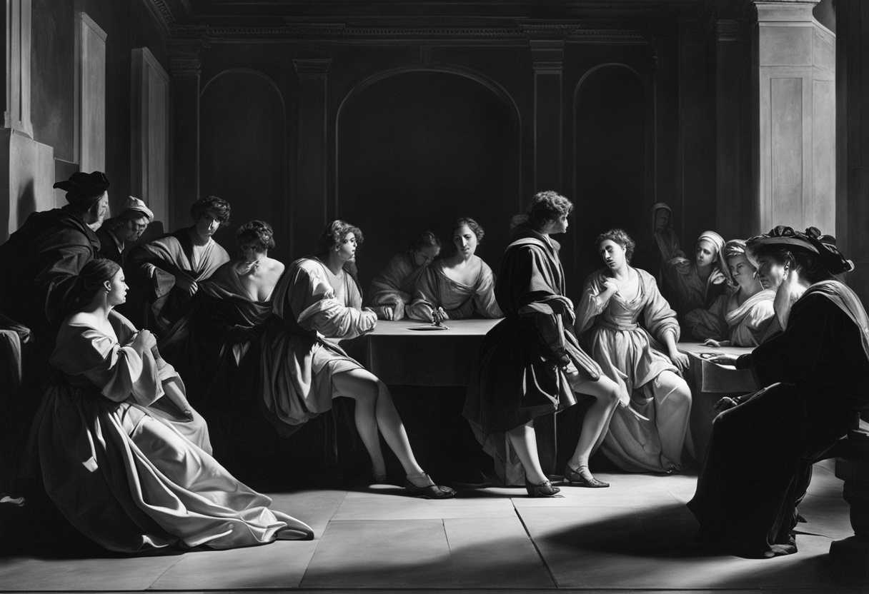 Intense-discussion-among-a-group-in-dramatic-lighting-captured-in-a-timeless-black-and-white-scene_aocw
