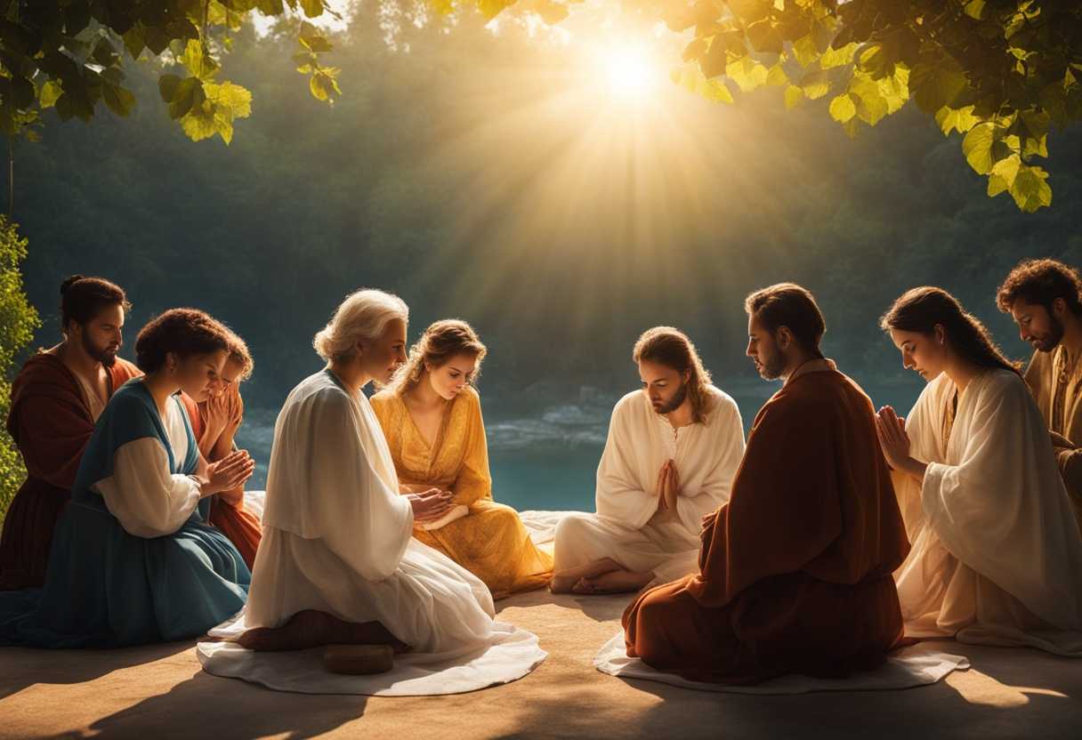 People-in-prayer-circle-under-sunlight-hands-clasped-serene-nature-backdrop-unity-and-faith_xrhc